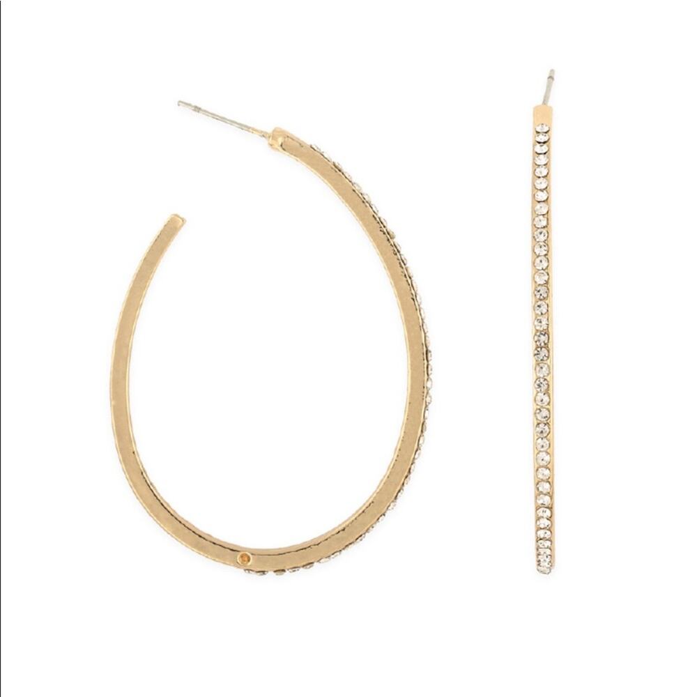 NEW NORDSTROM REVOLVE Gold Oval Crystal Studded 2" Hoop Stud Earrings Jewelry